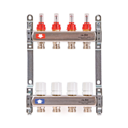 Коллекторная группа 1 Uni-Fitt 450Bнерж. сталь 13 выходов 3/4 с расходомерами и термостатическими вентилями без концевиков