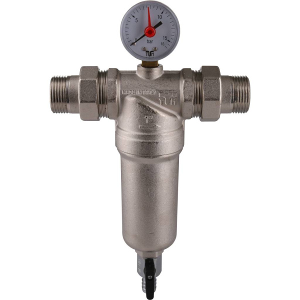 TIEMME 1 Фильтр с манометром со сгонами, с латунной колбой, промывной