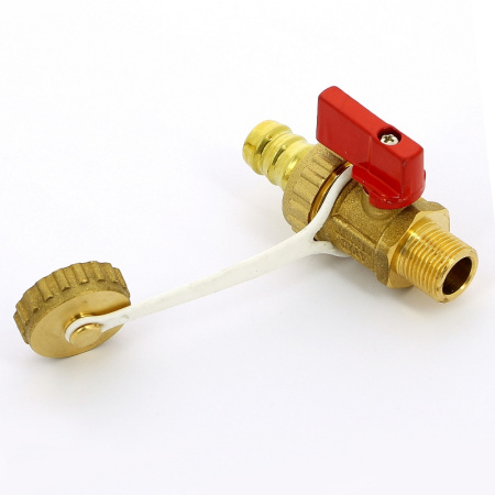 Кран шаровой сливной UNI-FITT НН 3/8 x 3/4 со штуцером и заглушкой, флажок красный металл