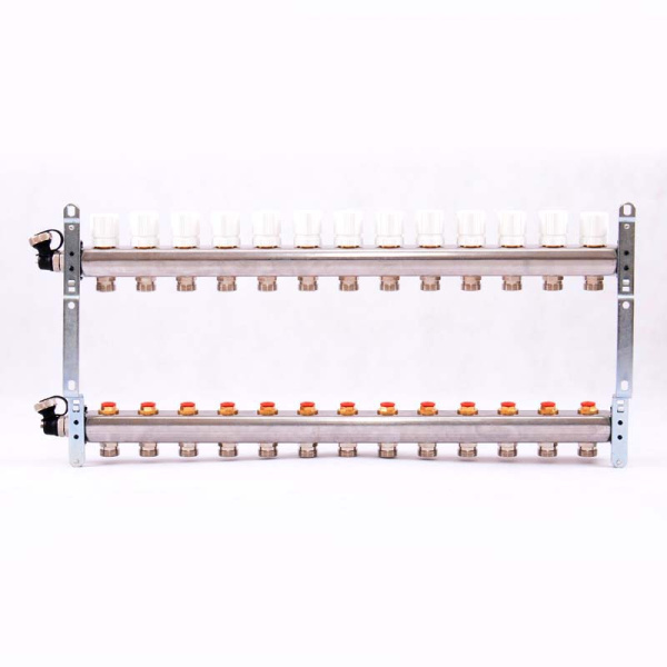 Коллекторная группа из нержавеющей стали с регулировочными и термостатическими вентилями UNI-FITT 1x3/4ЕК 13 выходов Коллекторная группа из нержавеющей стали с регулировочными и термостатическими вентилями UNI-FITT 1x3/4ЕК 13 выходов