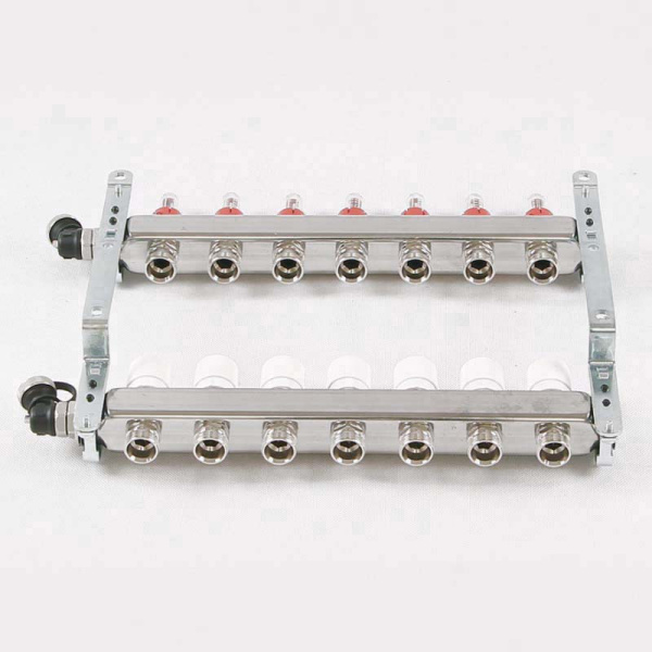 Коллекторная группа из нержавеющей стали с термостатическими вентилями и расходомерами UNI-FITT 1x3/4ЕК 7 выходов