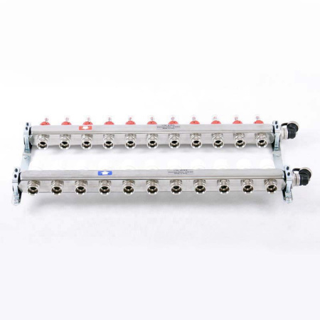 Коллекторная группа из нержавеющей стали с термостатическими вентилями и расходомерами UNI-FITT 1x3/4ЕК 11 выходов